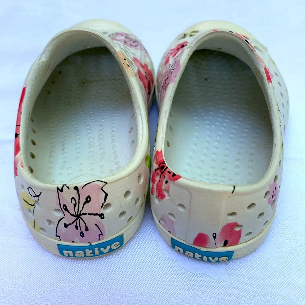 Native Kids Sneakers White with Pink, Red, Green Floral Print